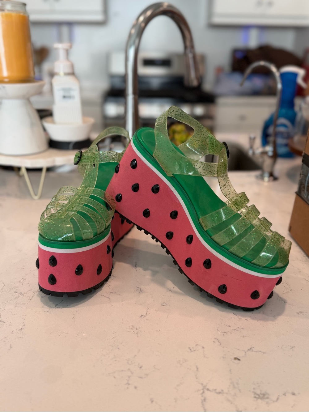 Sugar Thrillz Watermelon Sole Sandal with Green Glitter Accent
